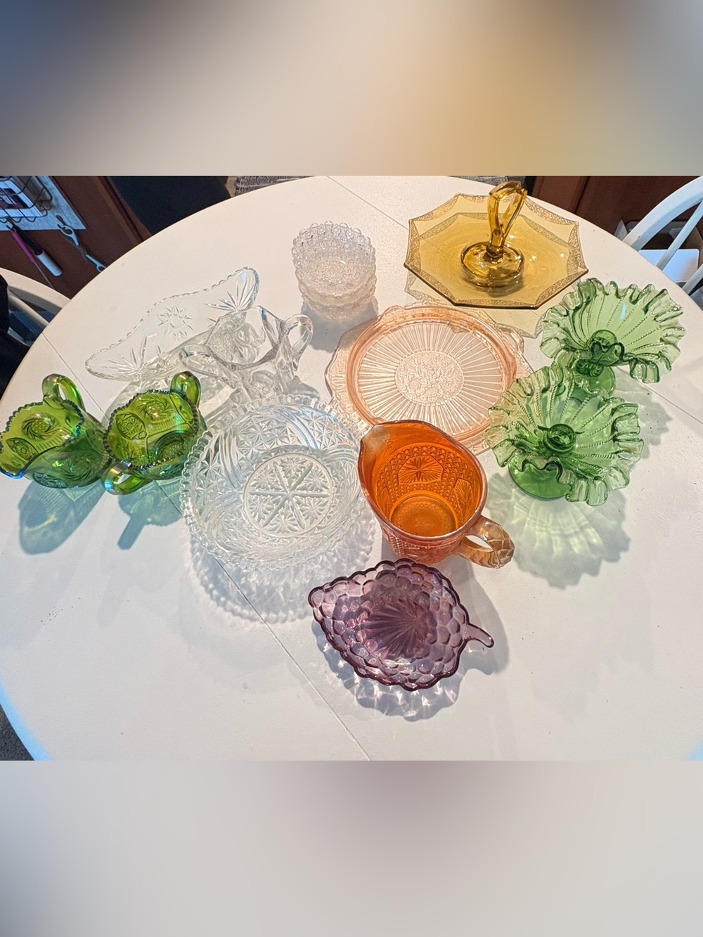 VintageAssorted Colored Glass Serving Dishes - Pink, Amber, Green, Purple, Clear
